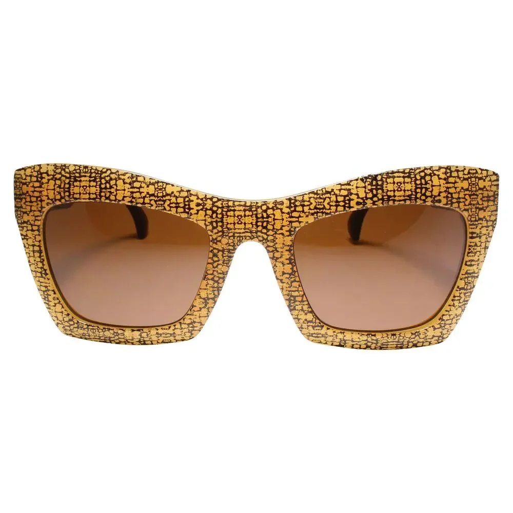 Womens Gold Glitter Cat Eye Sunglasses Oversized Brown Gradient Lens